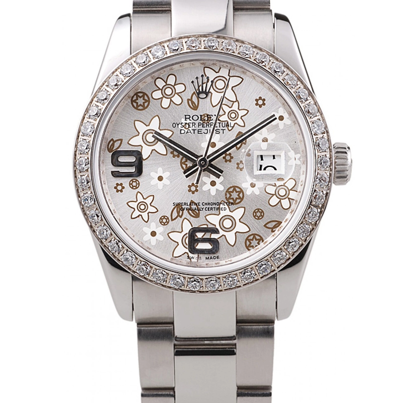Aaa replica watch Flowers Steel Stainless Silver Rolex Plated rl305 Diamond Datejust Dial 0817